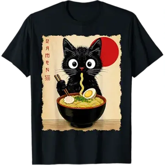 Kiraa Anime Cat Ramen Japanese Funny Cat Graphic Tees Anime Gifts T ...
