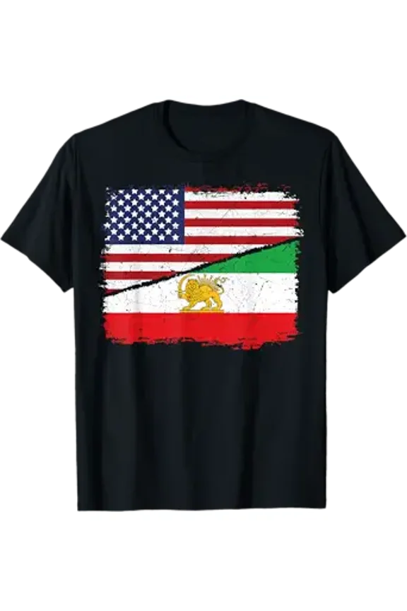 Half American Half Iranian US Flag Iran Flag Patriotic T-Shirt