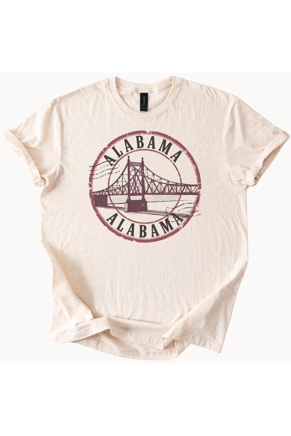 Tee with Alabama Bridge Graphic T Shirt Alabama State Landmark Art Tee Unique Alabama Souvenir Shirt Alabama Travel Gift Alabama River Bridge Top Birthday Gifts; For Men & Women