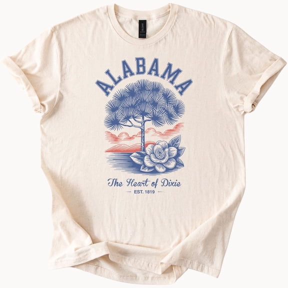 Kiraa Tee with Alabama Graphic T Shirt Heart Of Dixie Southern Pine Tree And Magnolia Flower Nature Art Est 1819 State Pride Apparel Gift Birthday Gifts; For Men & Women