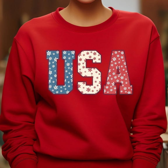 Kiraa Tee With American Girl Usa Sweatshirt, Floral Usa Sweatshirt, American Shirts, Fourth Of July Apparel, 4Th Of July Outfits,Usa Tee,4Th Of July Family Birthday Gifts; For Men & Women
