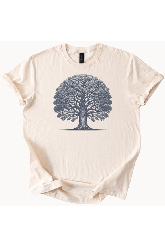 Tee With Ancient Oak Tree Graphic Shirt Nature Forest Roots Tee Botanical Tree Of Life Design Outdoor Style Unisex Soft Cotton Tshirt Birthday Gifts; For Men & Women
