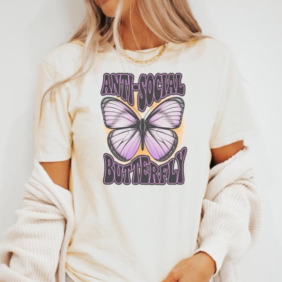 Kiraa Tee With Anti Social Butterfly Shirt, Graphic Tee Butterfly, Cute Butterfly Humor Shirt, Butterfly Lovers T-Shirt, Casual Butterfly Shirt Birthday Gifts; For Men & Women