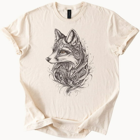 Kiraa Tee With Artistic Fox Shirt Detailed Fox Tee Fox Head Design Nature Inspired Animal Shirt Wildlife Lover Gift Minimalist Fox Top Foxy Apparel Birthday Gifts; For Men & Women
