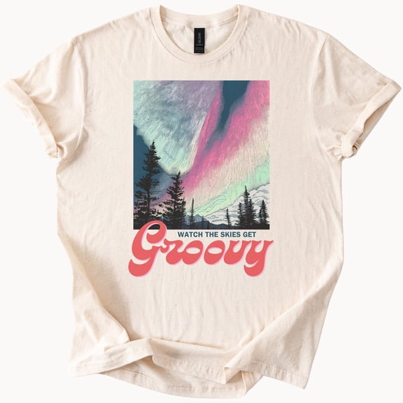 Kiraa Tee With Aurora Borealis Groovy Sky T Shirt Northern Lights Tee Gift For Her Him Nature Lover Tshirt Celestial Graphic Top Birthday Gifts; For Men & Women