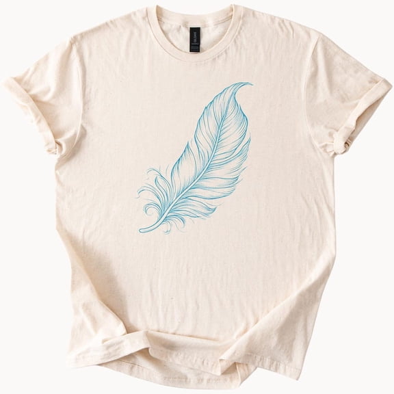 Kiraa Tee With Blue Feather Graphic Tee Boho Style Tshirt Nature Inspired Clothing Soft Cotton Top Gift For Her Unique Design Shirt Birthday Gifts; For Men & Women
