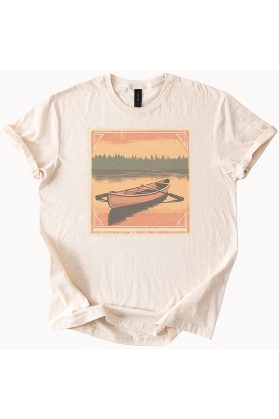 Tee With Canoe Lake T Shirt Nature Lover Tee Outdoors Graphic Top Boating Shirt Gift For Him Her Adventure Apparel Birthday Gifts; For Men & Women