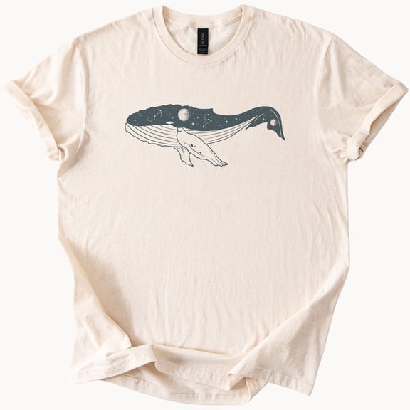 Kiraa Tee with Celestial Whale Graphic T Shirt Ocean Moon Starry Night Sky Animal Art Nature Lover Tee Nautical Sea Life Shirt Gift For Her Or Him Birthday Gifts; For Men & Women