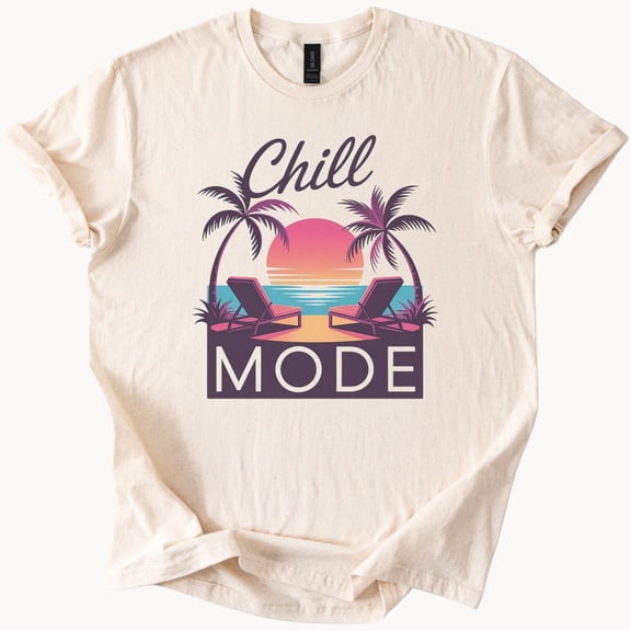 Kiraa Tee With Chill Mode Beach T Shirt Retro Sunset Palm Trees Vacation Tee Summer Vibes Graphic Tee Relaxation Shirt Birthday Gifts; For Men & Women