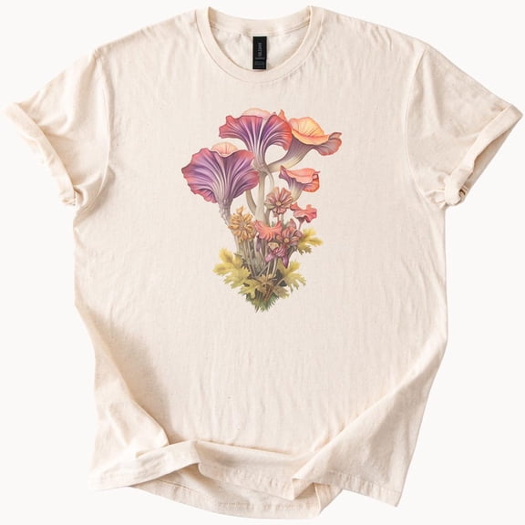Kiraa Tee With Colorful Mushroom And Wildflower Graphic T Shirt Nature Botanical Art Tee Fungi Floral Shirt Aesthetic Cottagecore Forest Shirt Birthday Gifts; For Men & Women