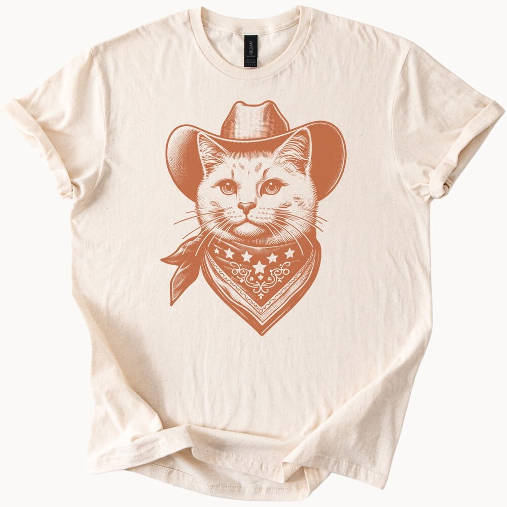 Kiraa Tee With Cowboy Cat Graphic Western Style Bandana Hat Cute ...