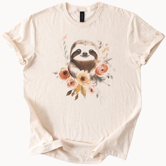 Kiraa Tee With Cute Sloth Shirt Floral Sloth Tee Animal Lover Gift Sloth Lover Tshirt Adorable Sloth Apparel Sweet Sloth Gift Idea Birthday Gifts; For Men & Women