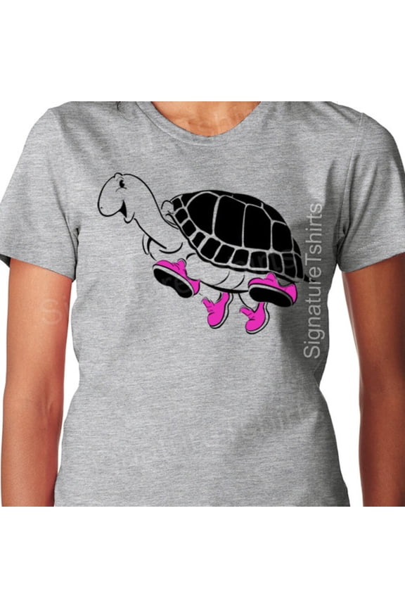 Tee With Cute Turtle Running Womens T Shirt Funny Gift Running Shirt Graphic Gym Fitness Womens Workout Clothing Tee Shirt Birthday Gift Christmas Birthday Gifts; For Men & Women