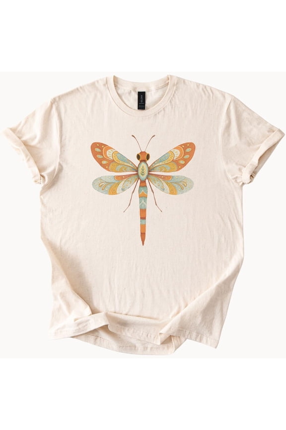 Tee With Decorative Dragonfly Tshirt Boho Insect Art Tee Bohemian Nature Lover Shirt Unique Graphic Design Apparel Gift Birthday Gifts; For Men & Women