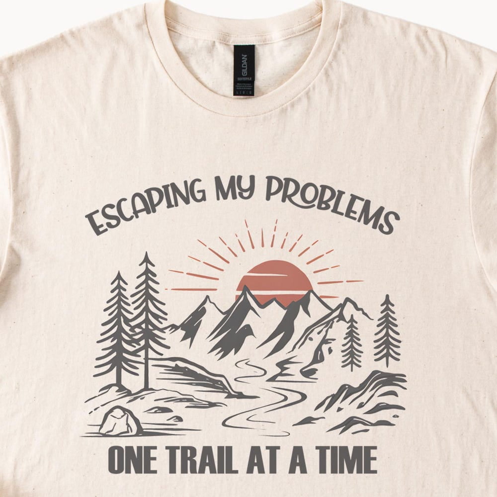 Kiraa Tee With Escaping My Problems Shirt Hiking T-Shirt Natural Beige ...