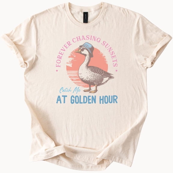 Kiraa Tee With Forever Chasing Sunsets Goose Golden Hour Graphic Tee Beach Lover Shirt Gift For Her Coastal Style Clothing Birthday Gifts; For Men & Women