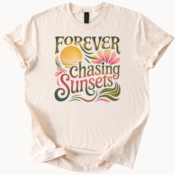 Kiraa Tee With Forever Chasing Sunsets T Shirt Beach Lover Tee Sunset Graphic Top Vacation Vibes Shirt Summer Style Clothing Birthday Gifts; For Men & Women