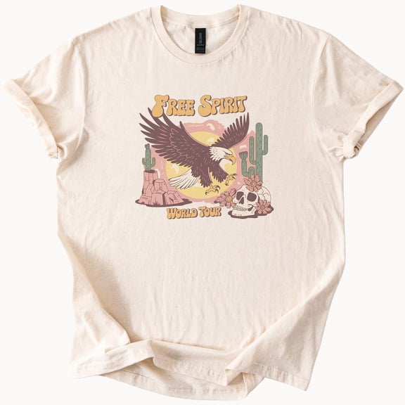 Kiraa Tee With Free Spirit Eagle Desert Graphic Tee Skull And Cactus Western Rock Art Softstyle Shirt Boho Country World Tour Inspired Shirt Birthday Gifts; For Men & Women