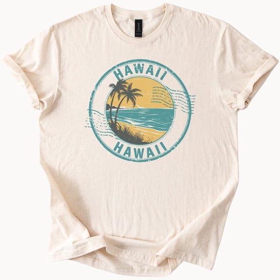 Kiraa Tee with Hawaii Beach Graphic T Shirt Palm Tree Ocean Sunset Retro Style Summer Surf Tee Cool Coastal Aesthetic Hawaii Shirt For Men Or Women Birthday Gifts; For Men & Women