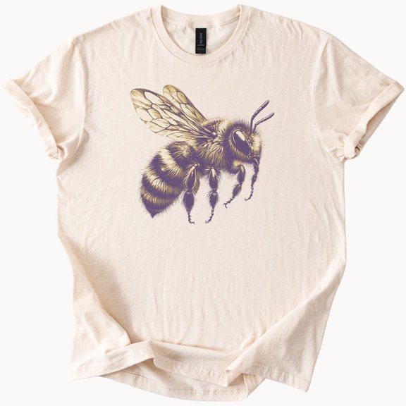 Kiraa Tee With Honey Bee Graphic T Shirt Realistic Insect Nature Lover Shirt Botanical Art Bee Print Natural Cream Tee Gift For Bee Enthusiast Birthday Gifts; For Men & Women