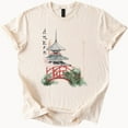 thumbnail image 1 of Kiraa Tee With Japanese Pagoda And Red Bridge Watercolor Dream Graphic T Shirt Asian Temple Art Nature Aesthetic Tee Japan Inspired Shirt Design Birthday Gifts; For Men & Women, 1 of 4
