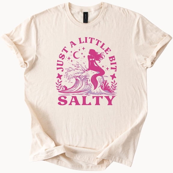 Kiraa Tee With Just A Little Bit Salty Mermaid Shirt Beachy Ocean Graphic Tee Coastal Aesthetic Summer Sea Life Design Sea Lover Tshirt Birthday Gifts; For Men & Women