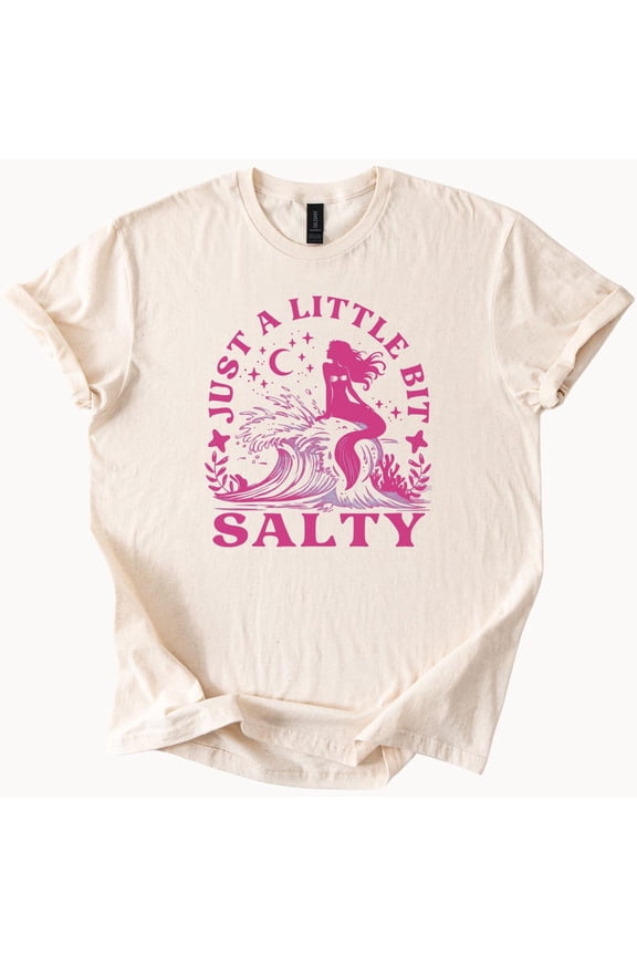 Tee With Just A Little Bit Salty Mermaid Shirt Beachy Ocean Graphic Tee Coastal Aesthetic Summer Sea Life Design Sea Lover Tshirt Birthday Gifts; For Men & Women