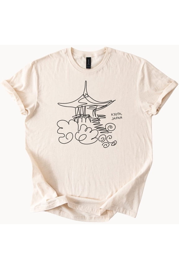 Tee With Kyoto Japan Temple Sketch T Shirt Minimalist Line Art Tee Japanese Architecture Travel Shirt Souvenir Gift Birthday Gifts; For Men & Women