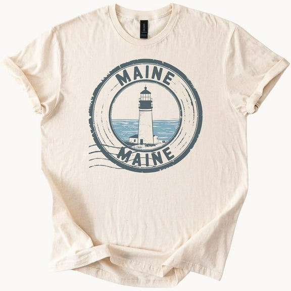 Kiraa Tee with Maine Lighthouse Graphic T Shirt Coastal Ocean Scene Unique Maine State Souvenir Tee Nautical Beach Apparel Gift For Men Or Women Birthday Gifts; For Men & Women