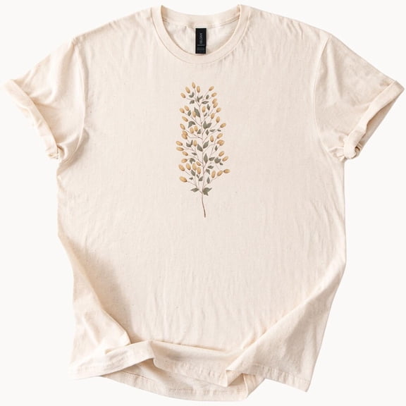 Kiraa Tee With Minimalist Botanical Branch Graphic Tee With Earthy Yellow Leaves Nature Inspired Floral Design On Natural Cotton Unisex Softstyle Shirt Birthday Gifts; For Men & Women