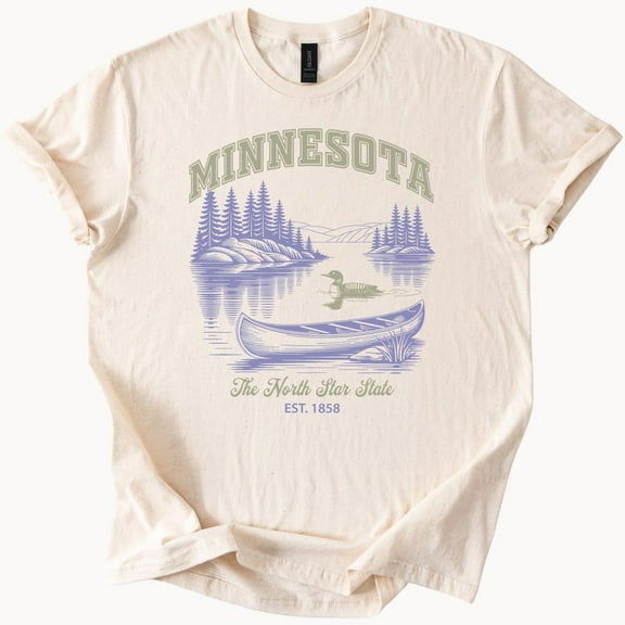 Kiraa Tee with Minnesota Graphic T Shirt Canoe Lake Loon Nature Scene North Star State 1858 Wilderness Forest Outdoors Minnesota Tee Shirt Birthday Gifts; For Men & Women