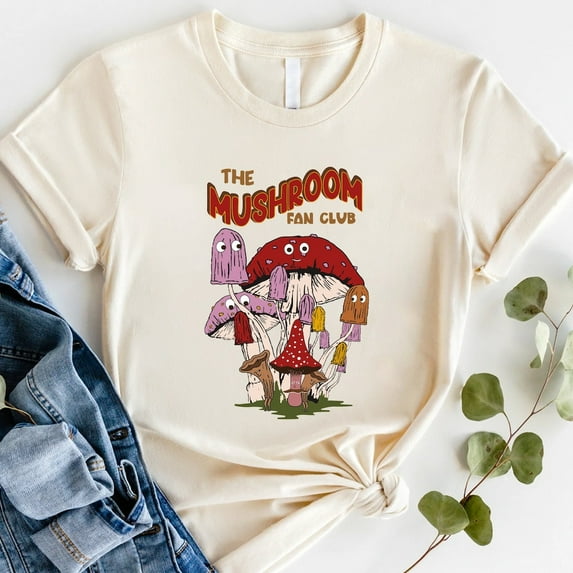 Kiraa Tee With The Mushroom Fan Club T-Shirts, Vintage Mushroom Print Tshirt,Egirl Aesthetic Streetwear Graphic Tees,Cute Mushroom Tee,Magic Mushroom Shirt Birthday Gifts; For Men & Women