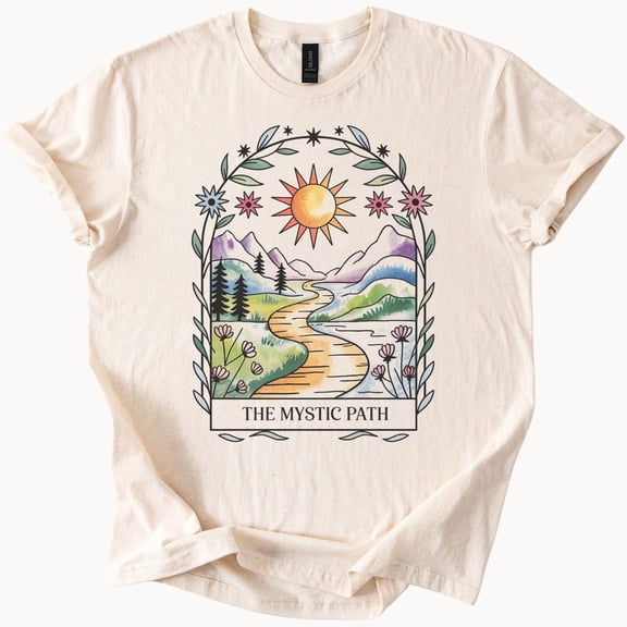 Kiraa Tee With Mystic Path Tshirt Nature Landscape Sun Graphic Tee Bohemian Style Shirt Spiritual Clothing Gift For Her Birthday Gifts; For Men & Women