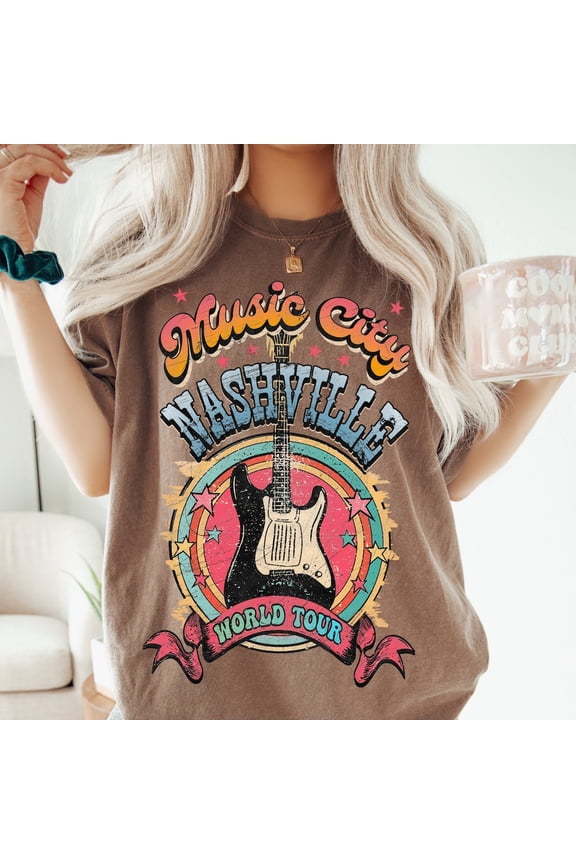 Tee With Nashville Shirt, Vintage Country Music, Comfort Colors®, Boho, Oversized Tee, Guitar, Retro Tshirt, Retro Country, Western Music Lover Gift Birthday Gifts; For Men & Women