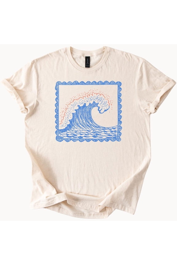 Tee With Ocean Wave Shirt Coastal Beach Vibes Tee Surfer Gift Nautical Design Summer Vacation Apparel Seascape Graphic Top Birthday Gifts; For Men & Women