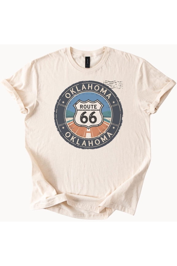 Tee with Oklahoma Route 66 Graphic T Shirt Retro Road Trip Tee Unique Highway Sign Travel Shirt Classic Oklahoma Souvenir Gift Shirt Birthday Gifts; For Men & Women