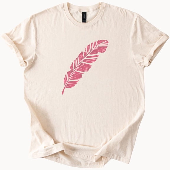 Kiraa Tee With Pink Feather Graphic T Shirt Nature Inspired Boho Feather Tee Artistic Hand Drawn Feather Shirt Minimalist Graphic Tee Gift For Her Birthday Gifts; For Men & Women