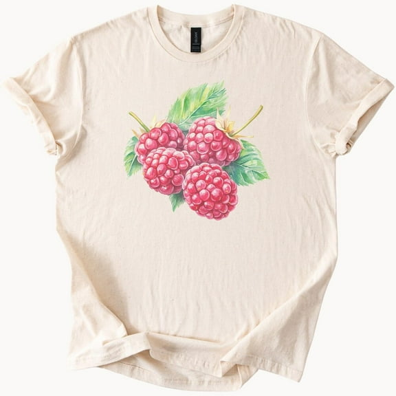 Kiraa Tee With Raspberry Graphic Tee Fruit Lover Shirt Nature Inspired Clothing Casual Style Top Unique Design T-Shirt Gift Idea Birthday Gifts; For Men & Women