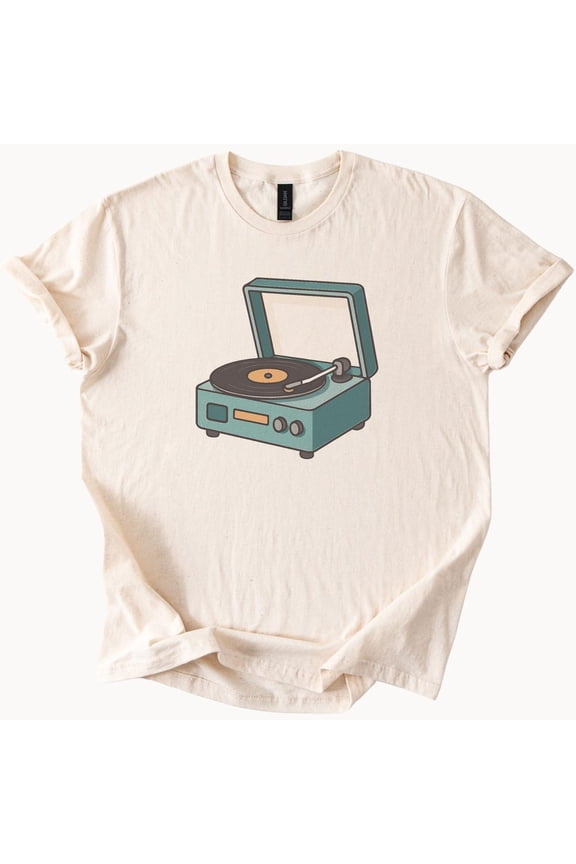 Tee With Record Player Shirt Music Lover Tee Vinyl Album Player Gift Retro Audio Graphic Tshirt Dj Turntable Apparel Unisex Top Birthday Gifts; For Men & Women