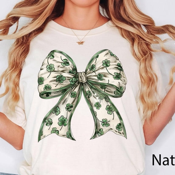 Kiraa Tee With Retro Coquette St. Patrick'S Day Bow Shirt, St. Patty'S T-Shirt, St Patrick'S Coquette Bow Shirt, Coquette Bow T-Shirt, Lucky Charm T-Shirt Birthday Gifts; For Men & Women