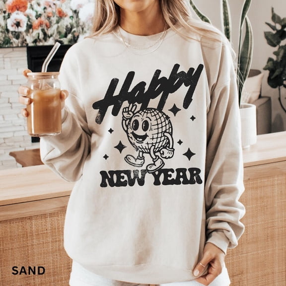 Kiraa Tee With Retro New Years Eve Sweatshirt, Happy New Year Shirt, New Years Party Shirt, Trendy Matching New Years Shirt, Holiday Sweatshirt, Disco Ball Birthday Gifts; For Men & Women