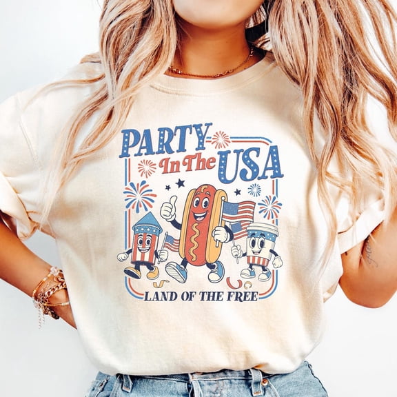 Kiraa Tee With Retro Party In The Usa Shirt, Party In The Usa T-Shirt, Usa Patriotic Tee, 4Th Of July Party T Shirt, Trendy Celebration Shirt Birthday Gifts; For Men & Women