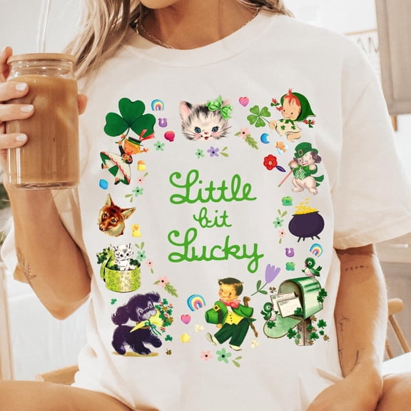 Kiraa Tee With Retro St. Patrick'S Day Comfort Colors® T-Shirt, Women'S St. Patrick'S Vintage Shirt, Little Bit Lucky Tshirt, Cute St. Patrick'S Party Tee Birthday Gifts; For Men & Women