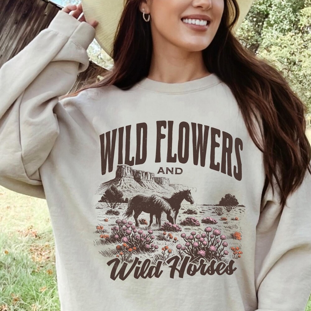 Vintage Fall Western Art Print Casual Cotton Sweatshirt main image 0