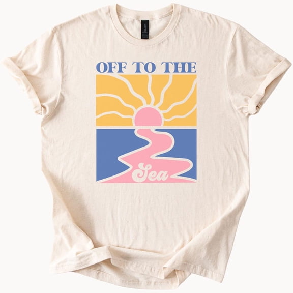 Kiraa Tee With Off To The Sea Graphic T Shirt Retro Sun Ocean Wave Pastel Summer Beach Shirt Aesthetic Coastal Art Tee Sunset Water Design Birthday Gifts; For Men & Women