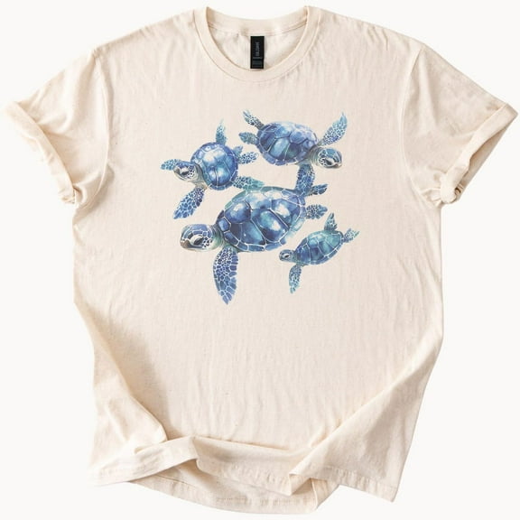 Kiraa Tee With Sea Turtle Graphic T Shirt Ocean Blue Watercolor Sea Turtles Art Tee Marine Life Animal Shirt Nature Lover Gift Beach Shirt Birthday Gifts; For Men & Women