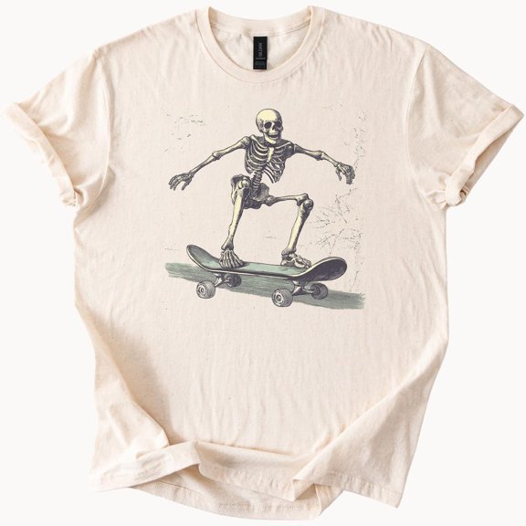 Kiraa Tee With Skateboarding Skeleton T Shirt Funny Skull Rider Tee Unique Skater Graphic Shirt Cool Bones Skateboarder Apparel Gift Idea Birthday Gifts; For Men & Women