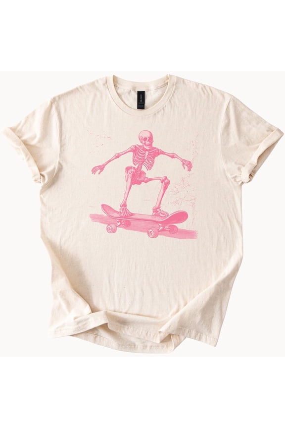Tee With Skating Skeleton Tee Skater Bones Shirt Funny Skateboard Graphic Tshirt Pink Skull Apparel Cool Unique Gift Idea For Him Or Her Birthday Gifts; For Men & Women