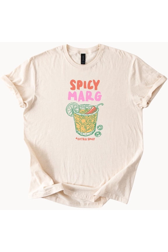 Tee With Spicy Marg Margarita Drink Graphic Tee Shirt Cocktail Lover Gift For Women Unisex Cotton Apparel Fun Summer Top Birthday Gifts; For Men & Women