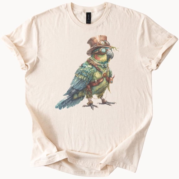 Kiraa Tee With Steampunk Parrot Graphic Tee With Goggles And Top Hat Colorful Bird Illustration T Shirt Unisex Soft Cotton Nature Fantasy Shirt Birthday Gifts; For Men & Women
